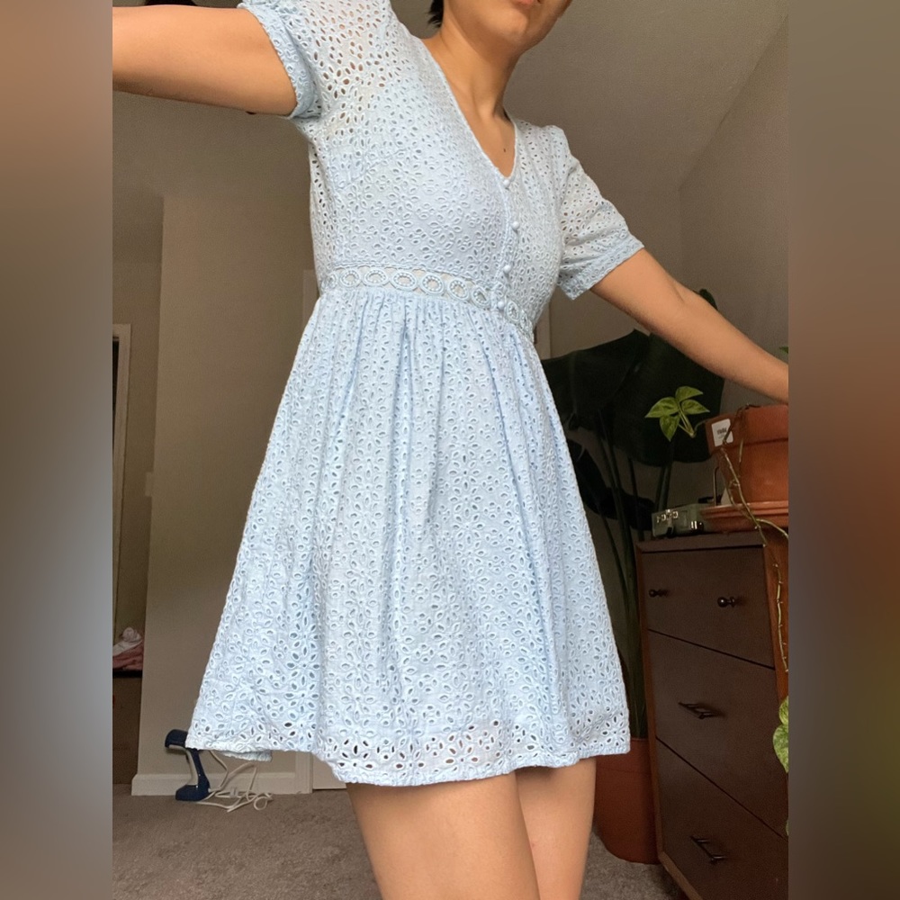 Aqua Light Blue Eyelet Midi Dress - Picture 9 of 16